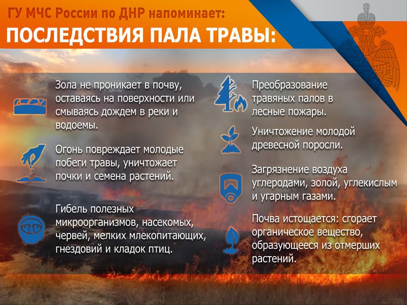 ГУ МЧС России по ДНР напоминает о последствиях пала травы и листьев!.